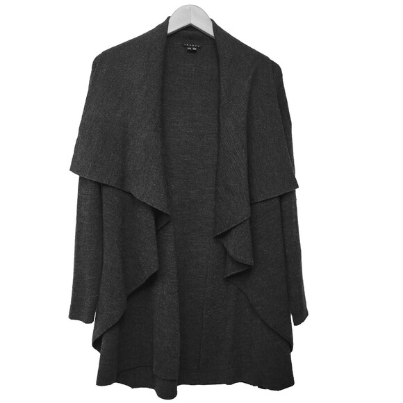 Teory Wool Black Size P/TP Ruffle Open Cardigan Sweater Coat - Picture 1 of 10